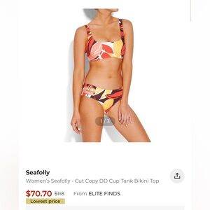 Seafolly Orange Yellow Multi-Print Tank Bikini TOP ONLY